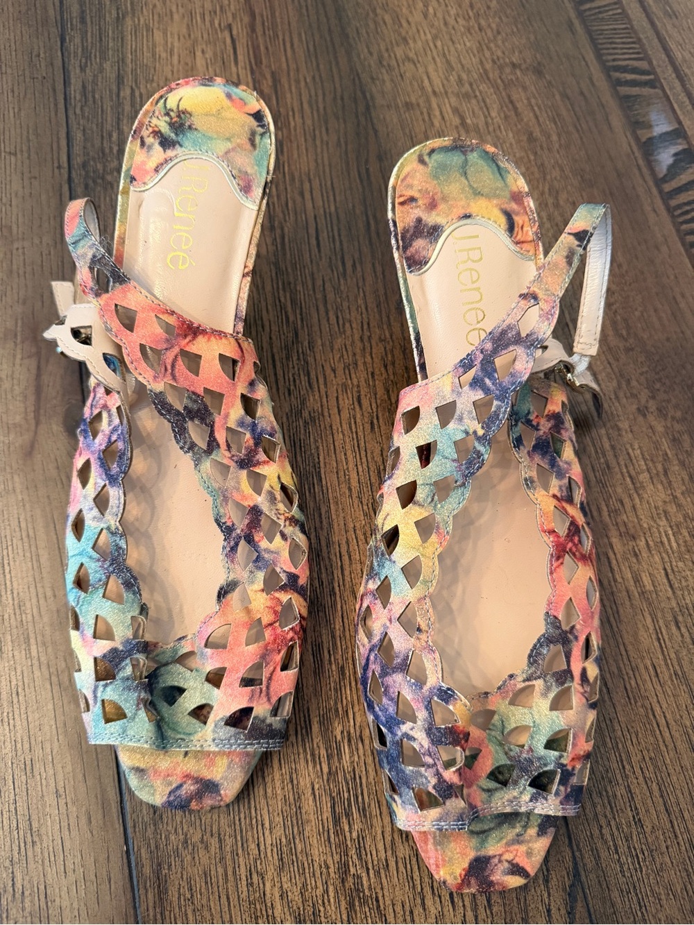 J Renee Multicolor Women’s 9.5 W Floral Cutout Slingback Heels Pumps Watercolor